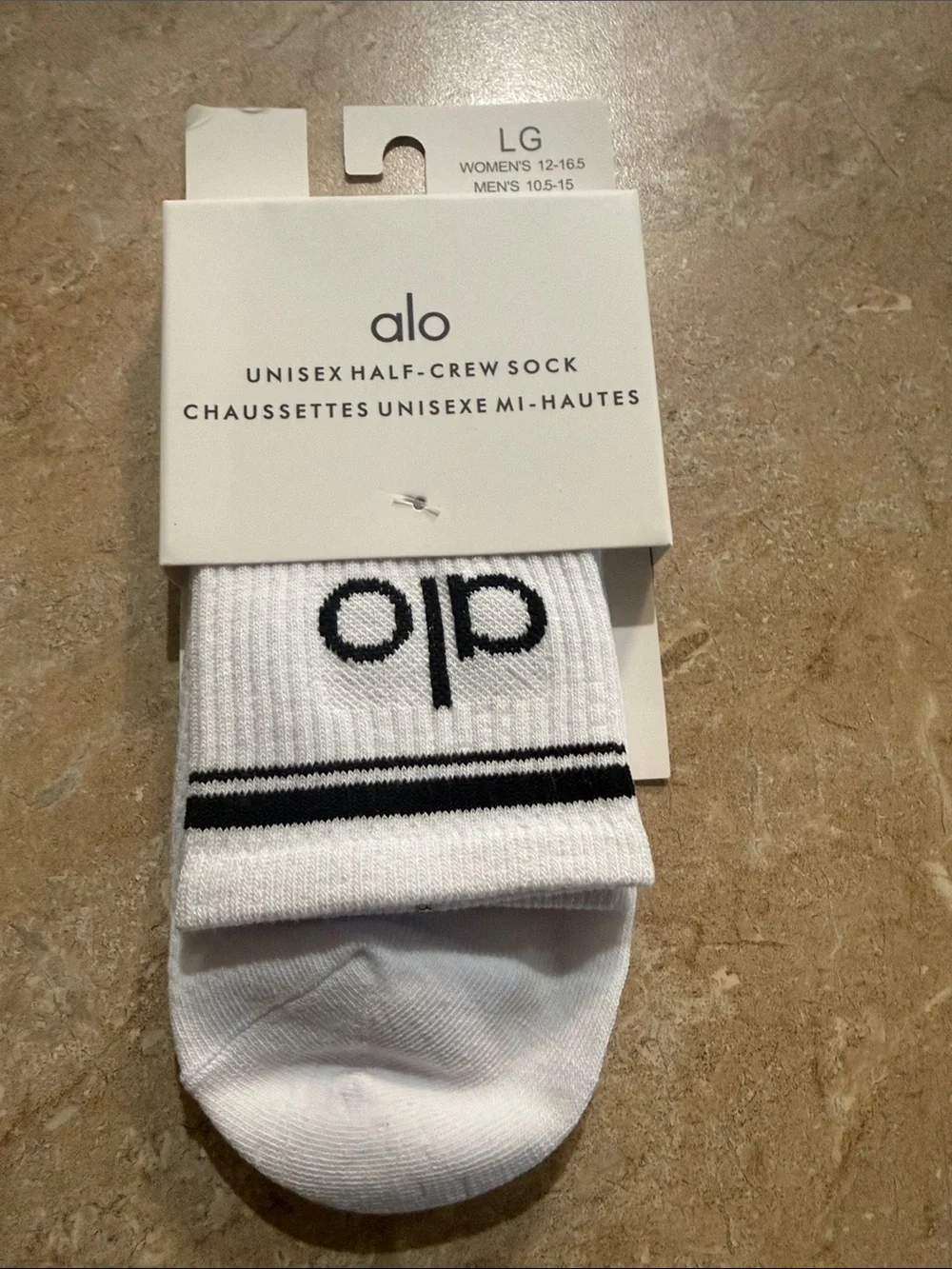 alo White Athletic Half-Crew Socks with Black Stripes
